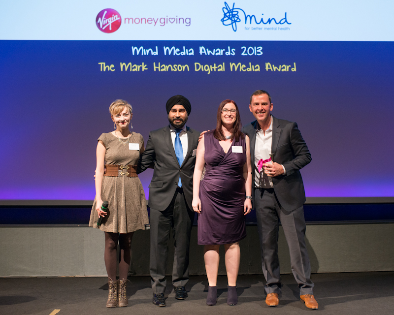 Rebecca Brown, Jag Singh, Charlotte Walker, Scott Mills at the Mind Media Awards 2013